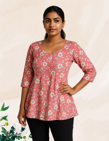 Red colour Floral reyon crop top