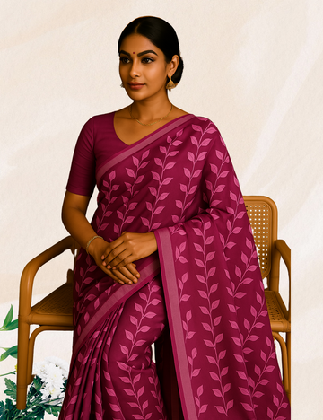 Pink colour curry leaves linine cotton saree