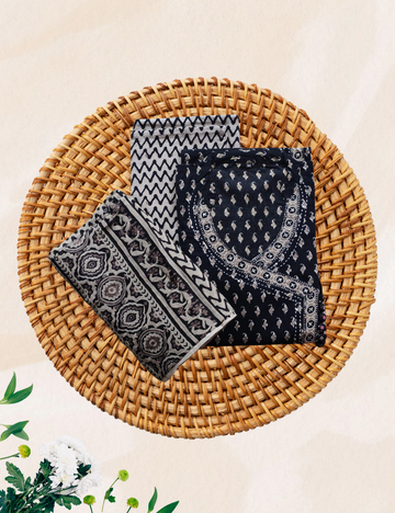 Black colour 3 pcs jaipur cotton kurta set - Coller neck