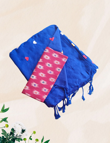 Blue colour kadhi cotton saree with kalamkari blouse