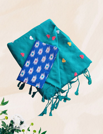 Sky blue colour kadhi cotton saree with kalamkari blouse
