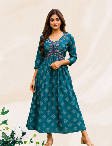 Ramar Blue colour Aliya Cut Reyon kurthi