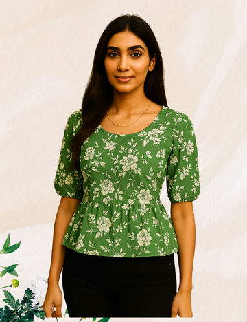 Green colour Floral reyon crop top