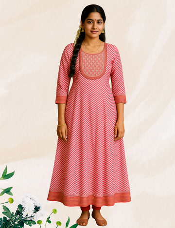 Pink colour reyon long umbrella kurthi
