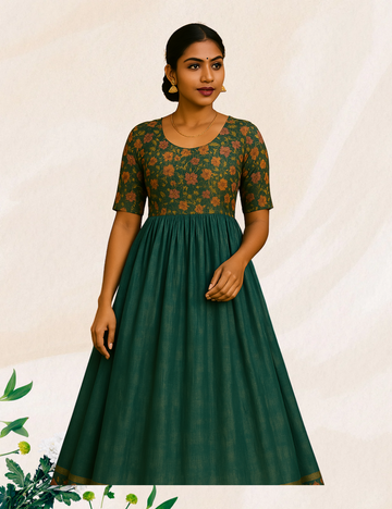 Green with pink tissue umbrella kurthi