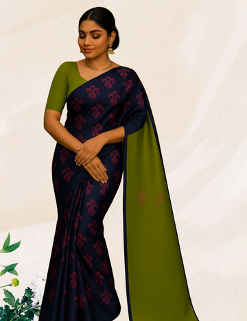 Blue with green colour zari border handloom silk saree