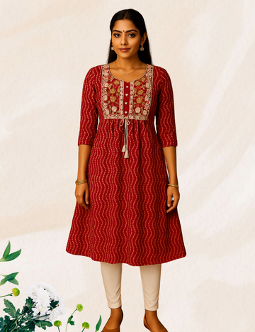 Red colour Reyon Umbrella Kurthi