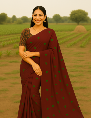 Meron colour kadhi cotton saree with kalamkari blouse