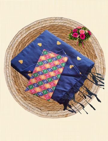 Kadhi Cotton Saree with Kalamkari Blouse - Dark Blue