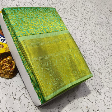 Parrot Green Colour Elite Bridal Silk Saree
