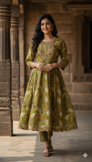 Green Colour Vatican Silk Umbrella Kurthi