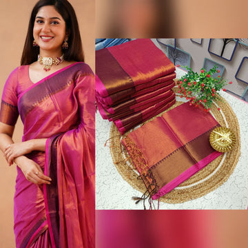 Onion Pink Colour Tissue Soft Silk Saree