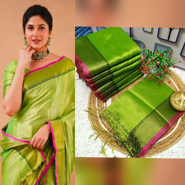 Parrot Green Colour Tissue Soft Silk Saree