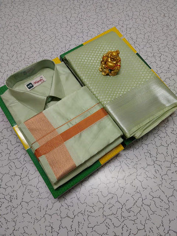 Pista Green Colour Premium Silk Couple Combo Set