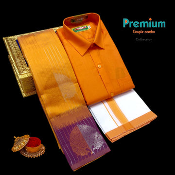 Orange Colour Premium Ethinic Wear Couple Combo Set