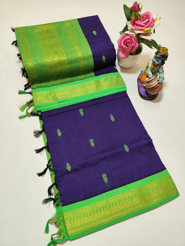 Navy Blue with Green Colour Premium Kalyani Cotton Saree