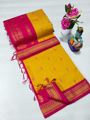 Muster with Peach Colour Premium Kalyani Cotton Saree