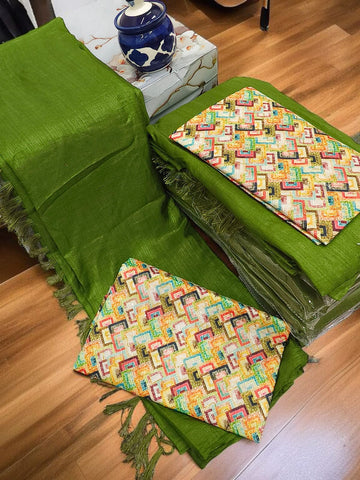 Parrot Green Crunchy Fancy Saree with Blouse