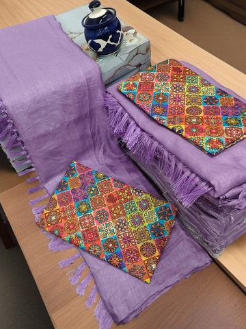 Lavender Colour Crunchy Fancy Saree with Blouse