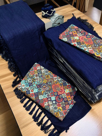 Royal Blue Crunch Fancy Saree with Blouse