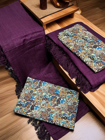 Purple Colour Crunchy Fancy Saree with Blouse