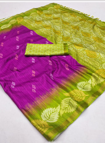 Purple with Green Colour Silk WarM Soft Cotton Saree