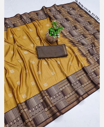 Mustered with Brown Colour Silkworm Soft Cotton Saree