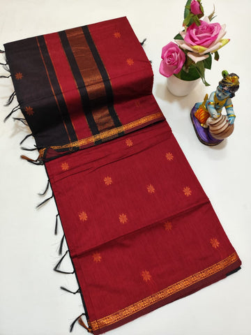 Meron with Black Colour Maheshwari Silk Cotton Saree