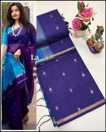 Sky Blue with Blue colour Maheswari Silk Cotton Saree