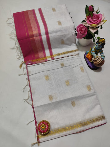 White with Red Colour Maheswari Silk Cotton Saree
