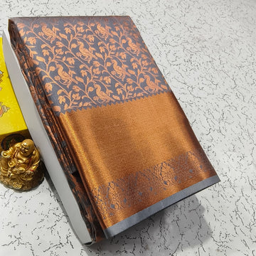 Ash with Copper Colour Elite Bridal Silk Saree