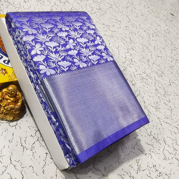 Blue with Silver Colour Elite Bridal Silk Saree