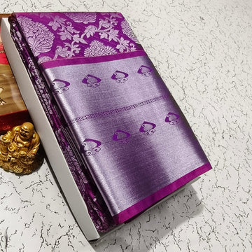 Purple with Silver Colour Elite Bridal Silk Saree