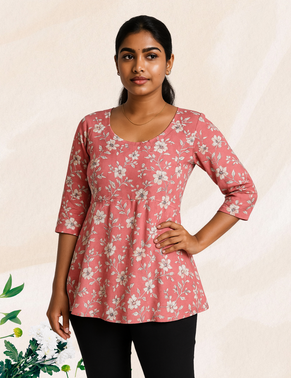 Red colour Floral reyon crop top