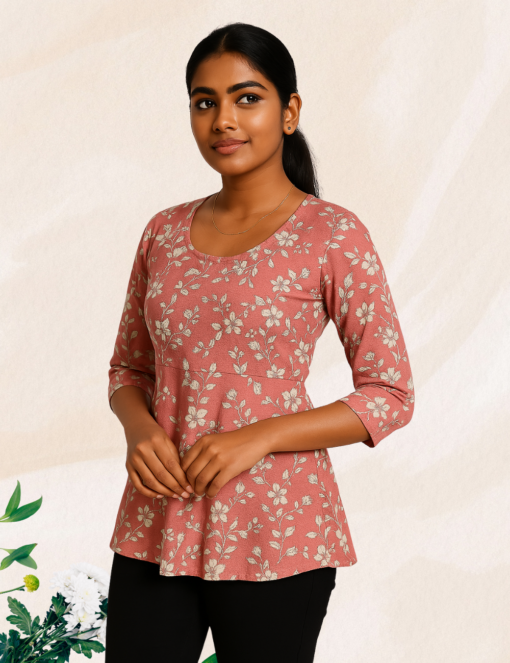 Red colour Floral reyon crop top