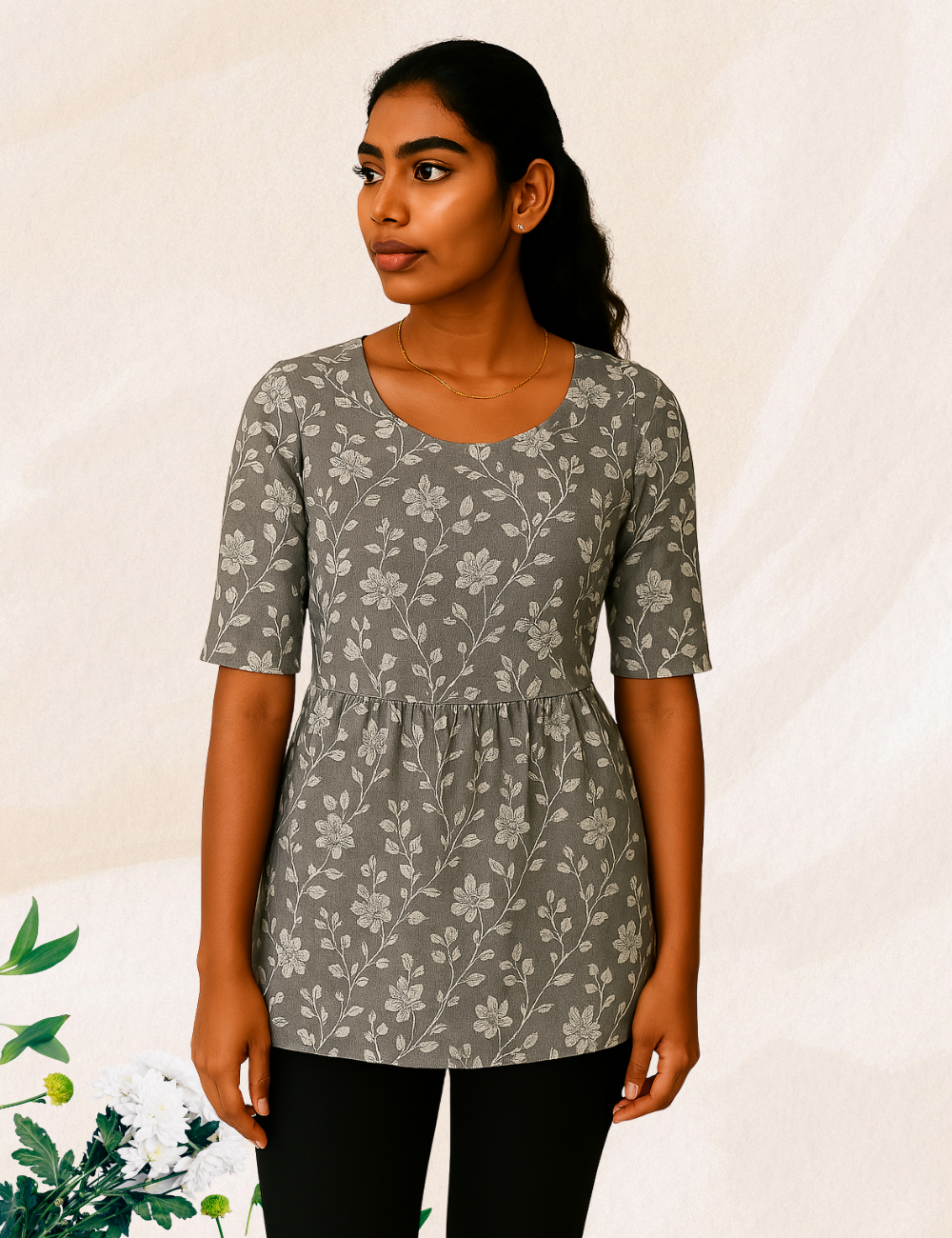 Ash colour floral reyon crop top