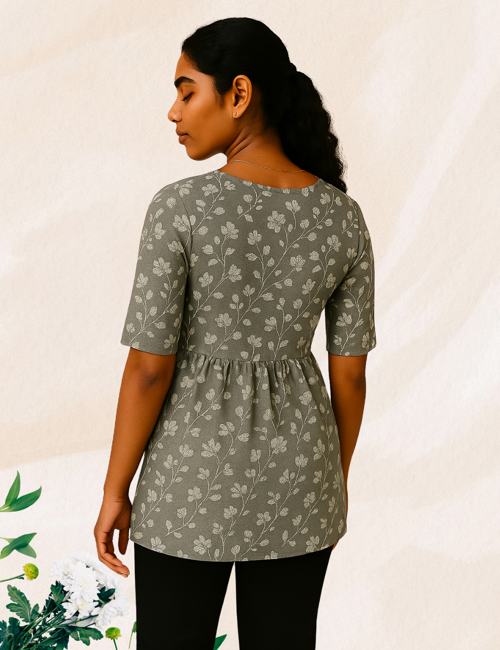 Ash colour floral reyon crop top