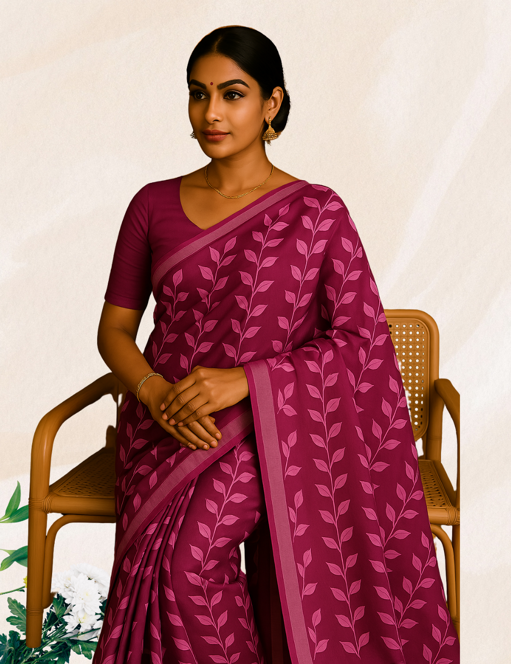 Pink colour curry leaves linine cotton saree