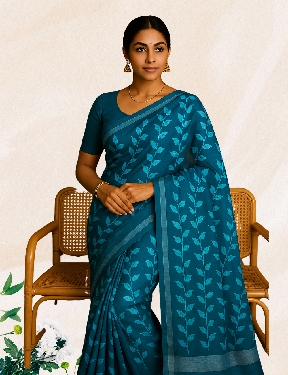 Ramar Green colour curry leaves linine cotton saree