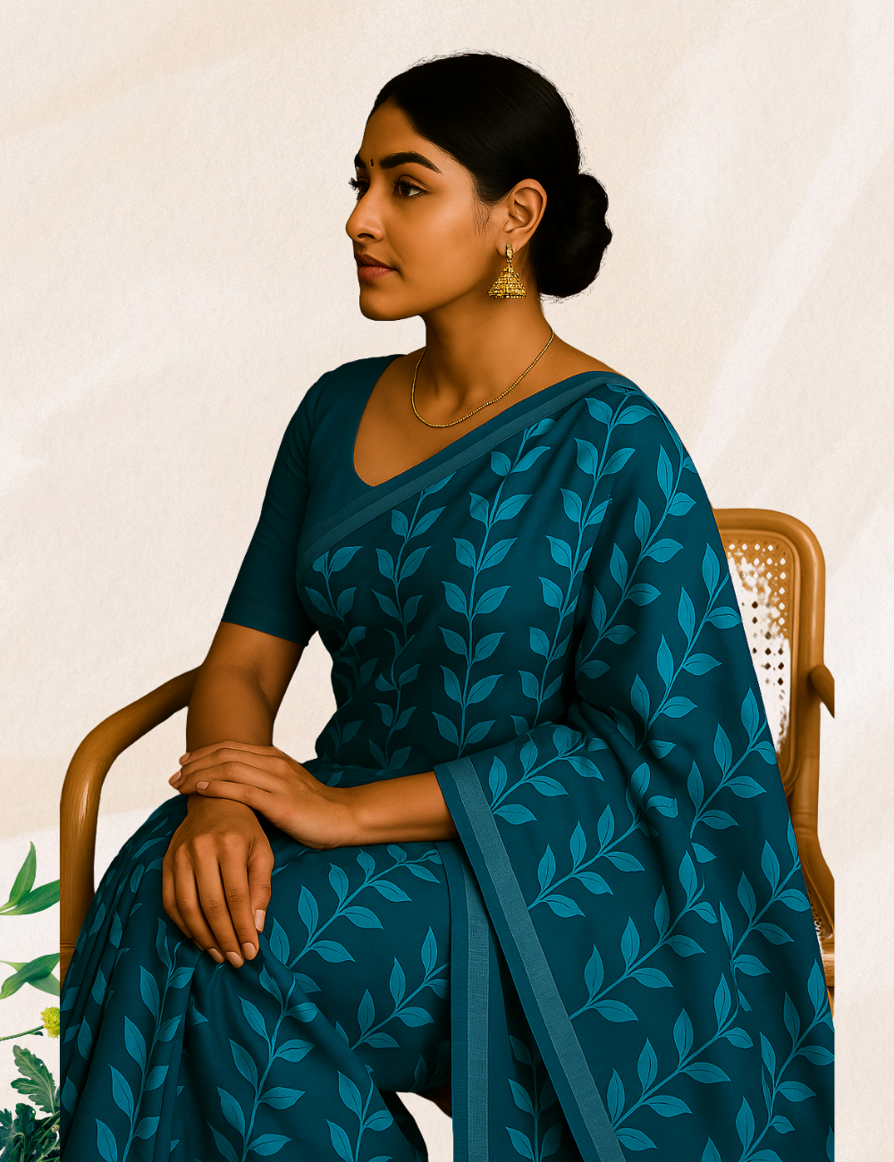 Ramar Green colour curry leaves linine cotton saree