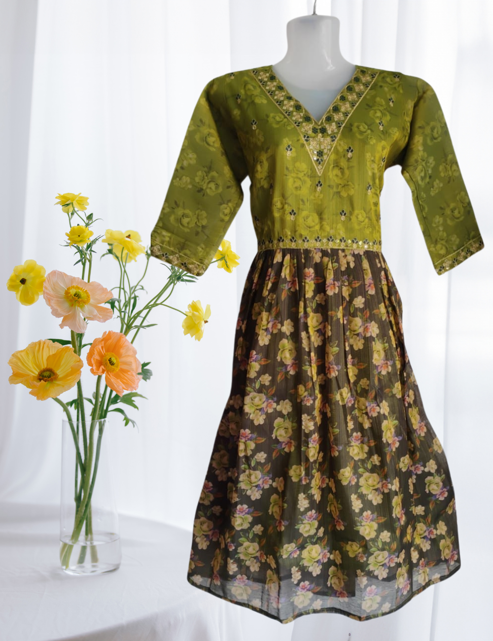 Tissue V Neck Umbrella Kurthi