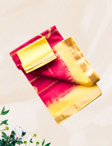 Peach with  yellow colour 10 patti cotton saree