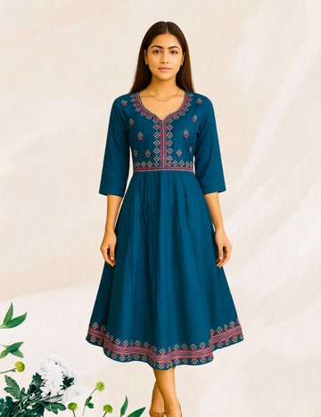 Ramar blue reyon long umbrella kurthi
