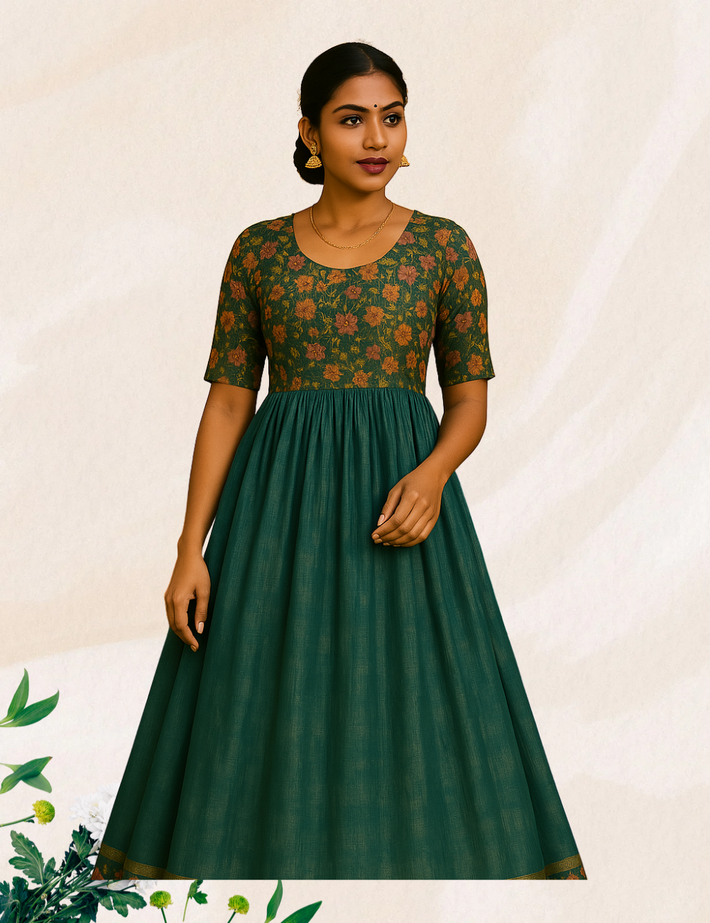 Green with pink tissue umbrella kurthi