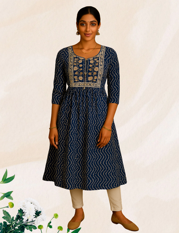 Navy Blue colour Reyon umbrella Kurthi