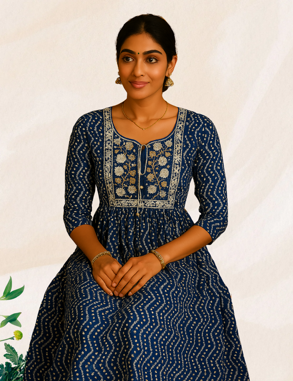 Navy Blue colour Reyon umbrella Kurthi