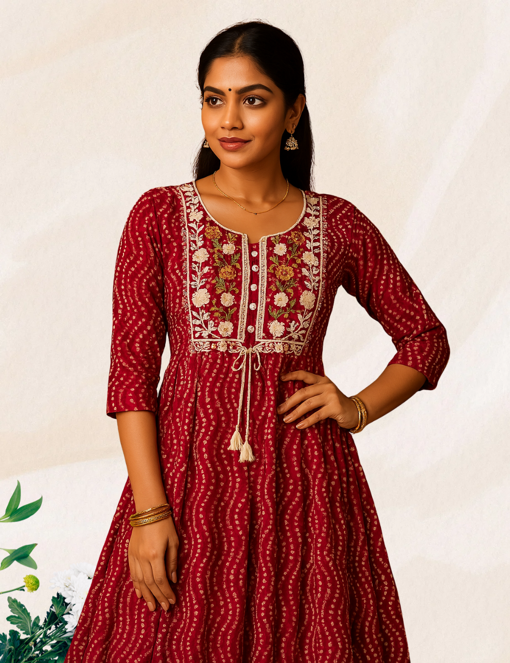 Red colour Reyon Umbrella Kurthi