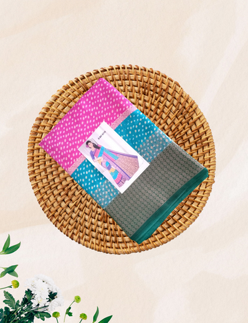 Multi colour dotted dola silk saree