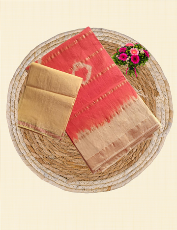10 Patti Cotton Saree - Yellow with Peach colour