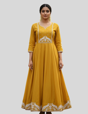 Yellow Colour Vatican Silk Premium Long Umbrella Kurthi